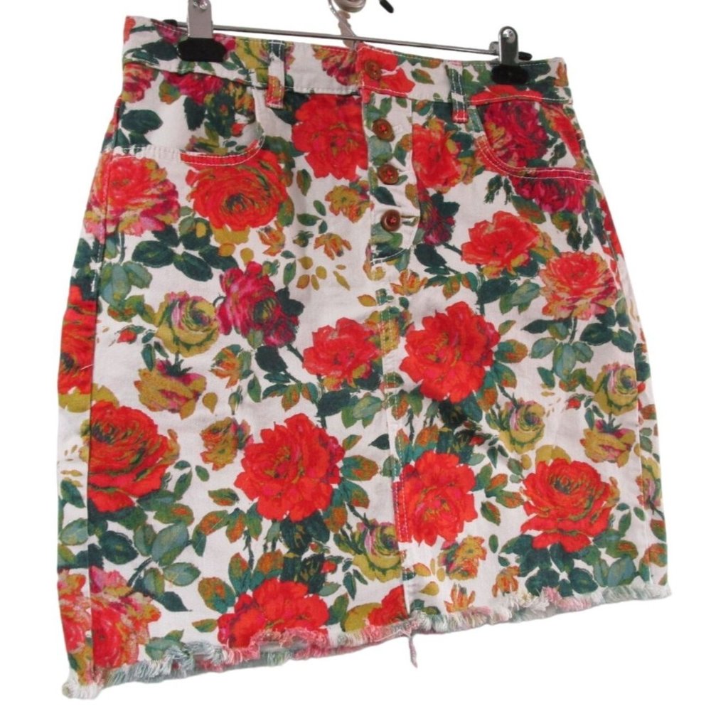 Maeve by Antrhopologie Rose Garden Floral Fringed Hem Skirt Ladies 10 GUC